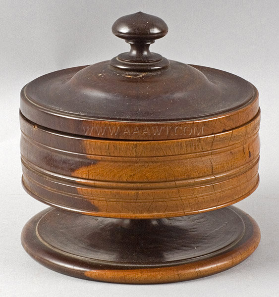 Lignum Vitae Footed Compote with Lid, Sweetmeat Box, Turned
Charles II
England, entire view